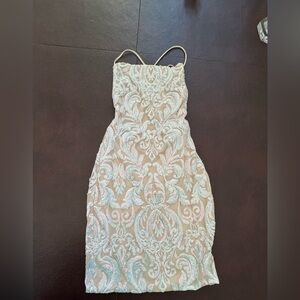 Windsor Strapless Lace Dress in Cream and Blue